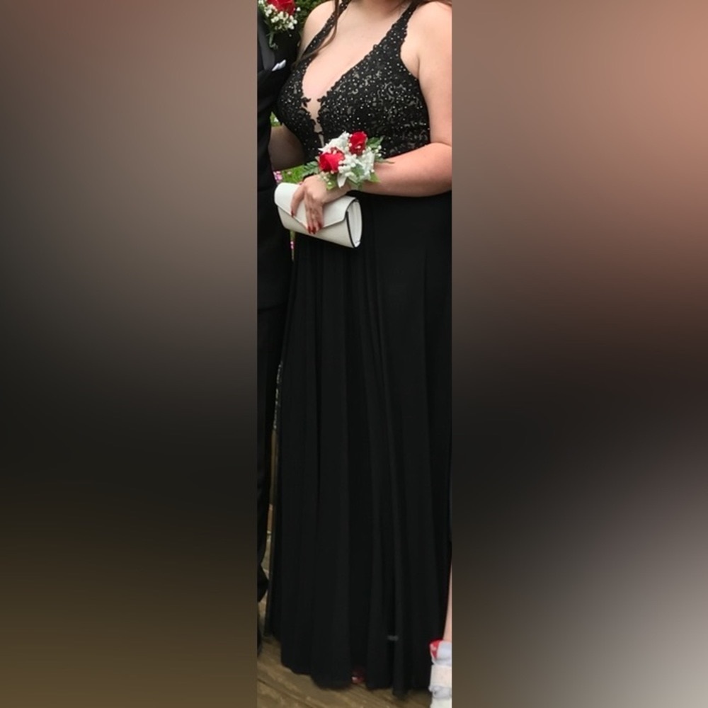 Black plunge neckline prom dress